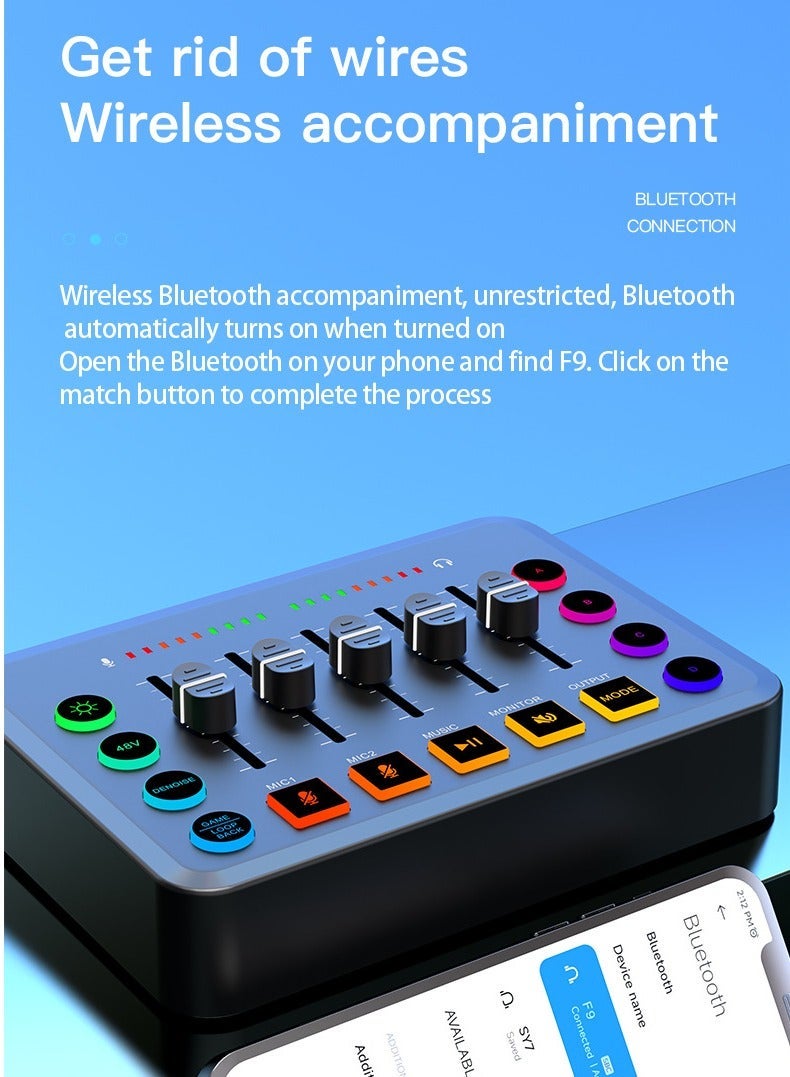 HD Gaming Audio Mixer Rechargeable Audio Interface RGB Mixer with XLR Mic Interface 48V Phantom Power for Podcast/Recording - Image 5