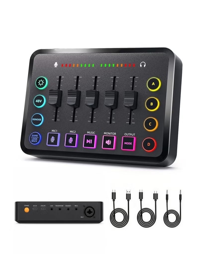 HD Gaming Audio Mixer Rechargeable Audio Interface RGB Mixer with XLR Mic Interface 48V Phantom Power for Podcast/Recording - Image 1
