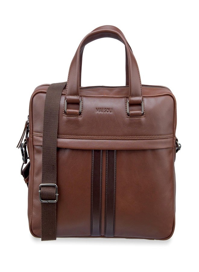 MAI SOLI Alpha Genuine Leather Compact and Slim Laptop Bag for Men with Shoulder Strap, Convertible Backpack For Office And Travel. Fits up toto 14-16 inch Briefcase Office Bag (Brown) - Image 1