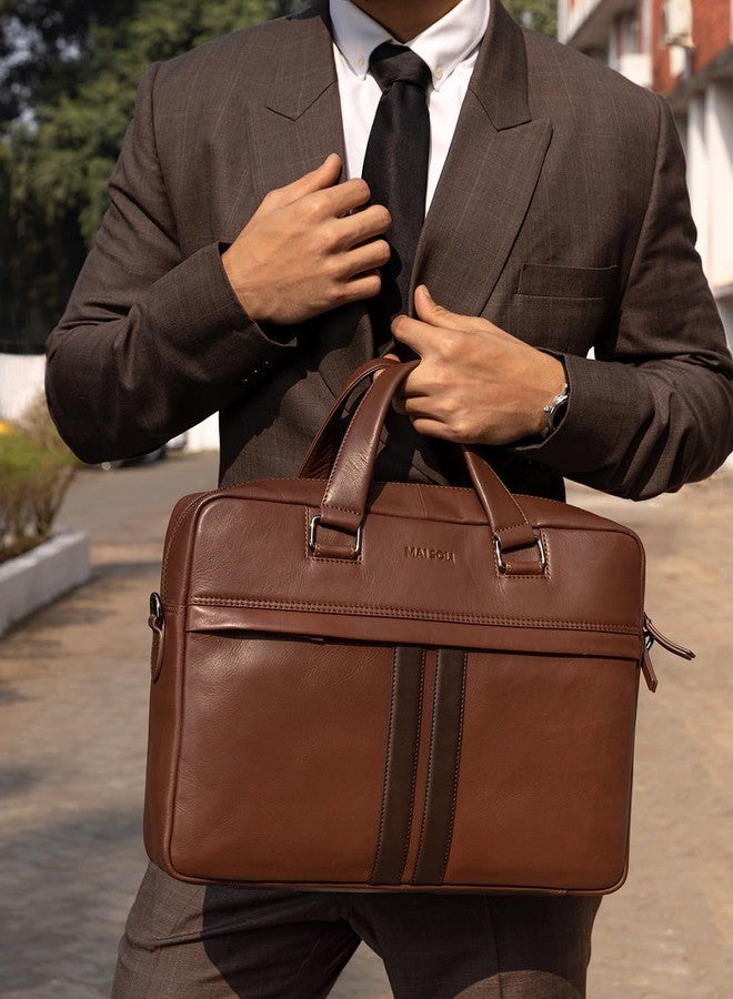 MAI SOLI Alpha Genuine Leather Compact and Slim Laptop Bag for Men with Shoulder Strap, Convertible Backpack For Office And Travel. Fits up toto 14-16 inch Briefcase Office Bag (Brown) - Image 2