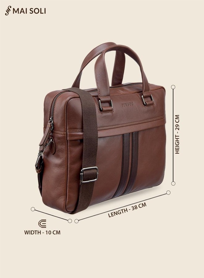 MAI SOLI Alpha Genuine Leather Compact and Slim Laptop Bag for Men with Shoulder Strap, Convertible Backpack For Office And Travel. Fits up toto 14-16 inch Briefcase Office Bag (Brown) - Image 3