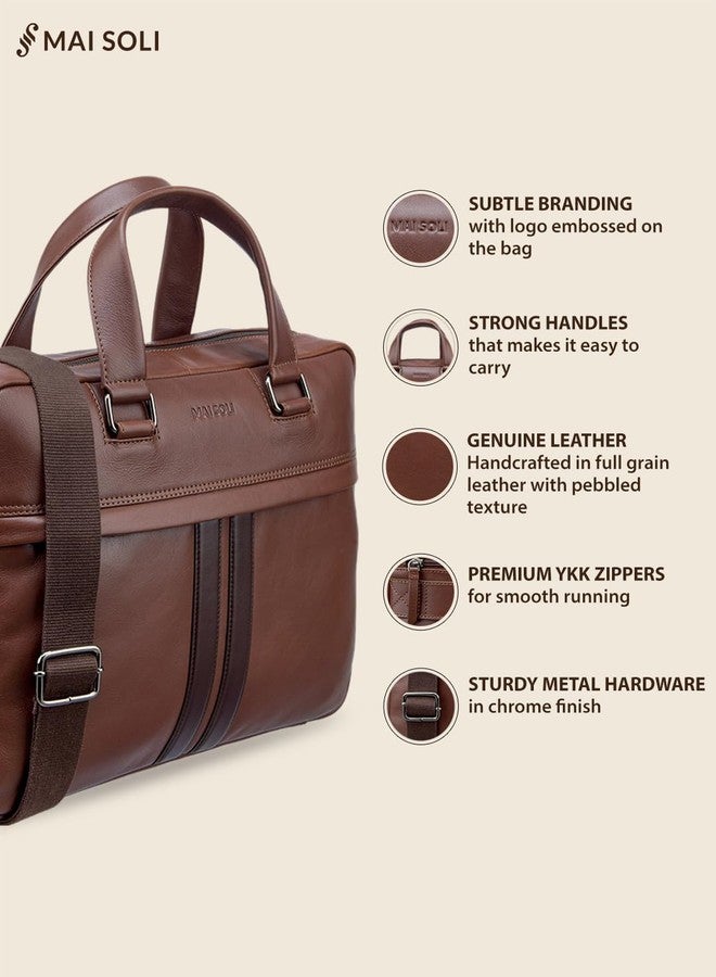 MAI SOLI Alpha Genuine Leather Compact and Slim Laptop Bag for Men with Shoulder Strap, Convertible Backpack For Office And Travel. Fits up toto 14-16 inch Briefcase Office Bag (Brown) - Image 4
