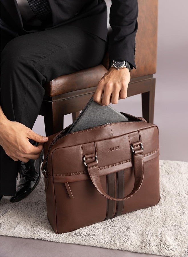 MAI SOLI Alpha Genuine Leather Compact and Slim Laptop Bag for Men with Shoulder Strap, Convertible Backpack For Office And Travel. Fits up toto 14-16 inch Briefcase Office Bag (Brown) - Image 5