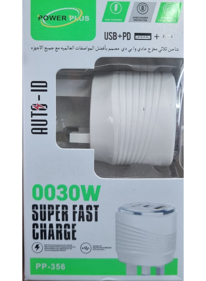 powerplus 30W Fast USB/PD Charger Adapter with Blue LED - Image 4