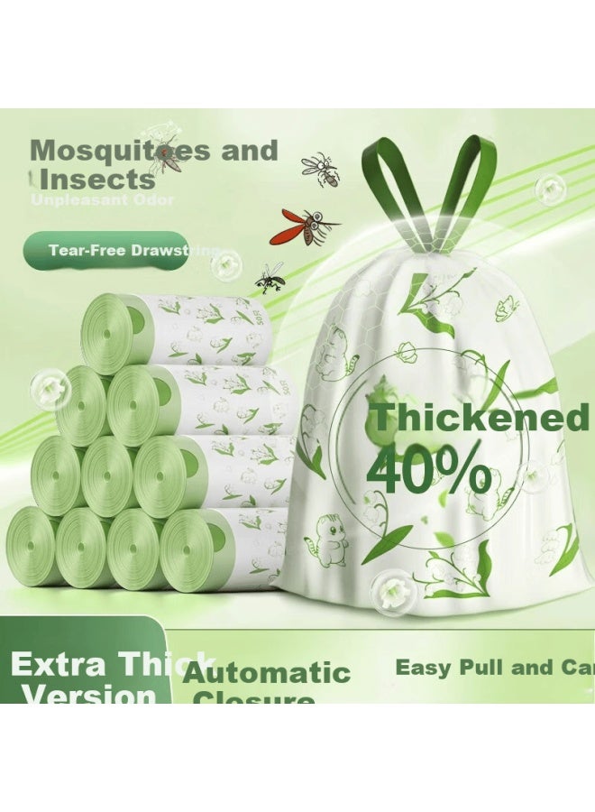 Okiss Lily Of The Valley Trash Bags, 200pcs, 45x45cm, Thickened 1.1 Mil, Drawstring, Kitchen Household Dormitory Plastic Bags