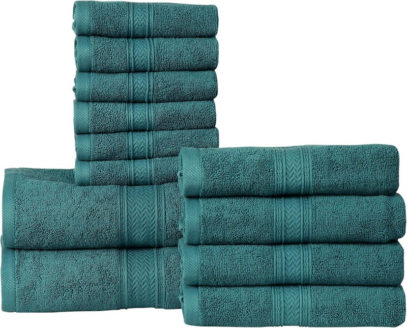 HILLFAIR 12-Piece 600 GSM Cotton Bath Towel Set - Hotel Spa Towels: 2 Bath, 4 Hand, 6 Washcloths - Absorbent, Super Soft - Teal - Image 4