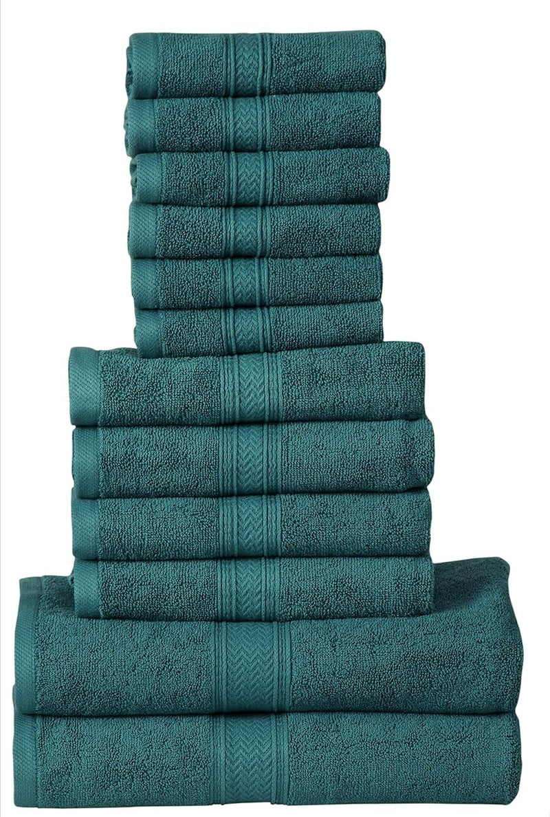 HILLFAIR 12-Piece 600 GSM Cotton Bath Towel Set - Hotel Spa Towels: 2 Bath, 4 Hand, 6 Washcloths - Absorbent, Super Soft - Teal - Image 2