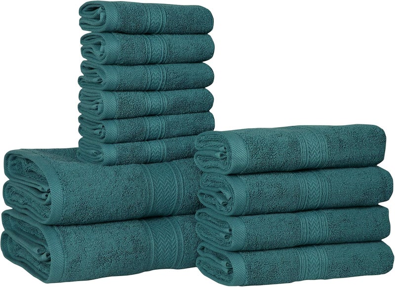 HILLFAIR 12-Piece 600 GSM Cotton Bath Towel Set - Hotel Spa Towels: 2 Bath, 4 Hand, 6 Washcloths - Absorbent, Super Soft - Teal - Image 1