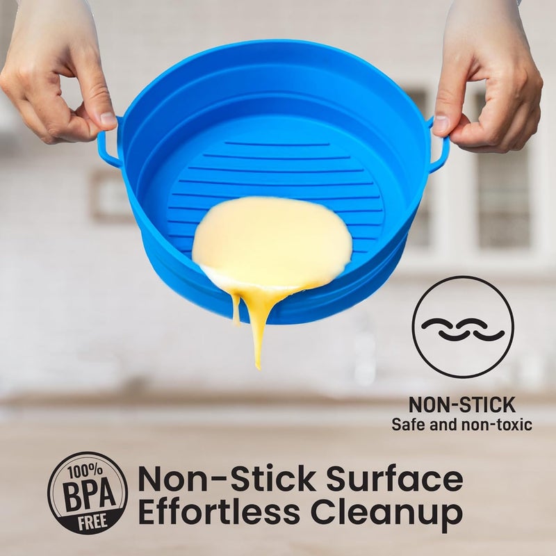 LOTTELI KITCHEN Collapsible Silicone Air Fryer Basket Liners Pot - AirFryer Liners Reusable Bowls for 3 to 5 qt As Seen on the Today Show - Air Fryer Accessories 2 Pack - Round Silicone Liners (Red & Blue) - Image 4