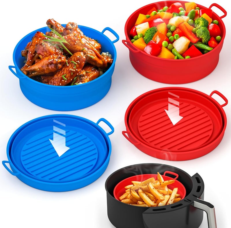 LOTTELI KITCHEN Collapsible Silicone Air Fryer Basket Liners Pot - AirFryer Liners Reusable Bowls for 3 to 5 qt As Seen on the Today Show - Air Fryer Accessories 2 Pack - Round Silicone Liners (Red & Blue) - Image 1