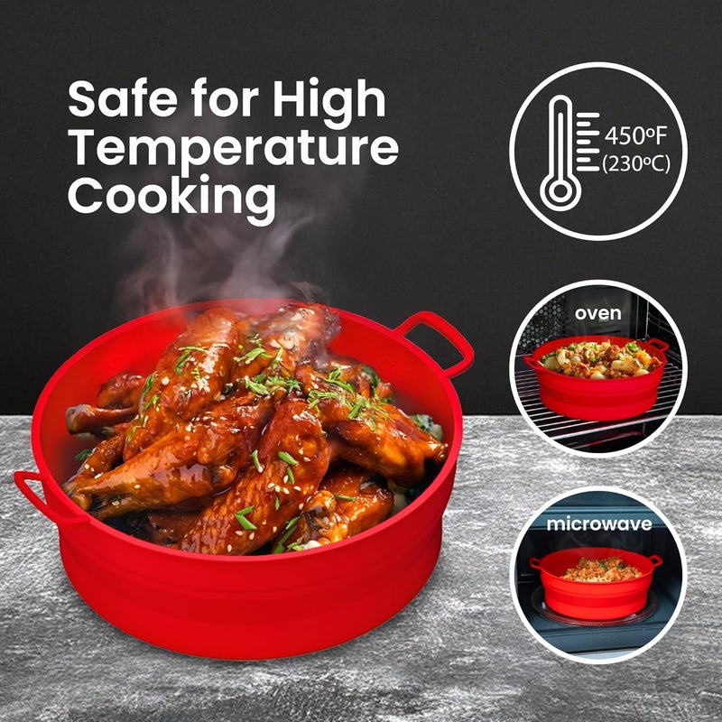 LOTTELI KITCHEN Collapsible Silicone Air Fryer Basket Liners Pot - AirFryer Liners Reusable Bowls for 3 to 5 qt As Seen on the Today Show - Air Fryer Accessories 2 Pack - Round Silicone Liners (Red & Blue) - Image 3