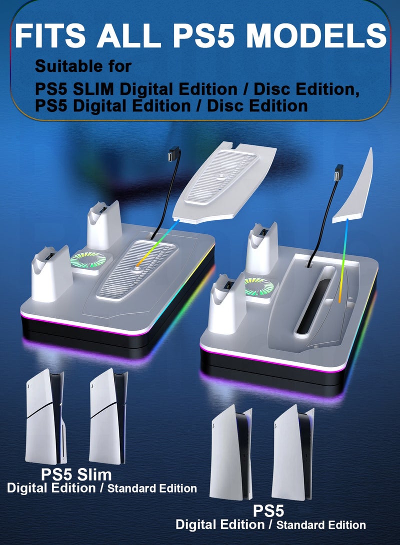 PS5 Charging Dock, Compatible with PS5/Pro/Slim Organizing Stand with Cooling Fan, RGB Lighting, Dual Controller Charger, USB Hub, and Headset Holder - Image 5