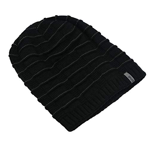iSWEVEN Mens Womens Hat Beanie Cap, Unisex Winter Warm Knitted Hats, Fleece Lining Slouch Skull Beanies Caps for Men Women (4082A, Black) - Image 4