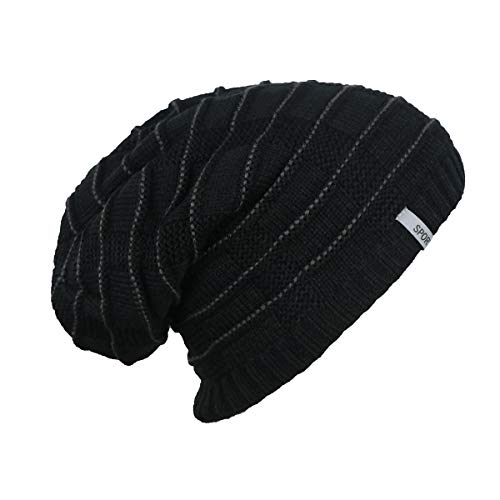 iSWEVEN Mens Womens Hat Beanie Cap, Unisex Winter Warm Knitted Hats, Fleece Lining Slouch Skull Beanies Caps for Men Women (4082A, Black) - Image 1