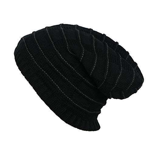 iSWEVEN Mens Womens Hat Beanie Cap, Unisex Winter Warm Knitted Hats, Fleece Lining Slouch Skull Beanies Caps for Men Women (4082A, Black) - Image 3