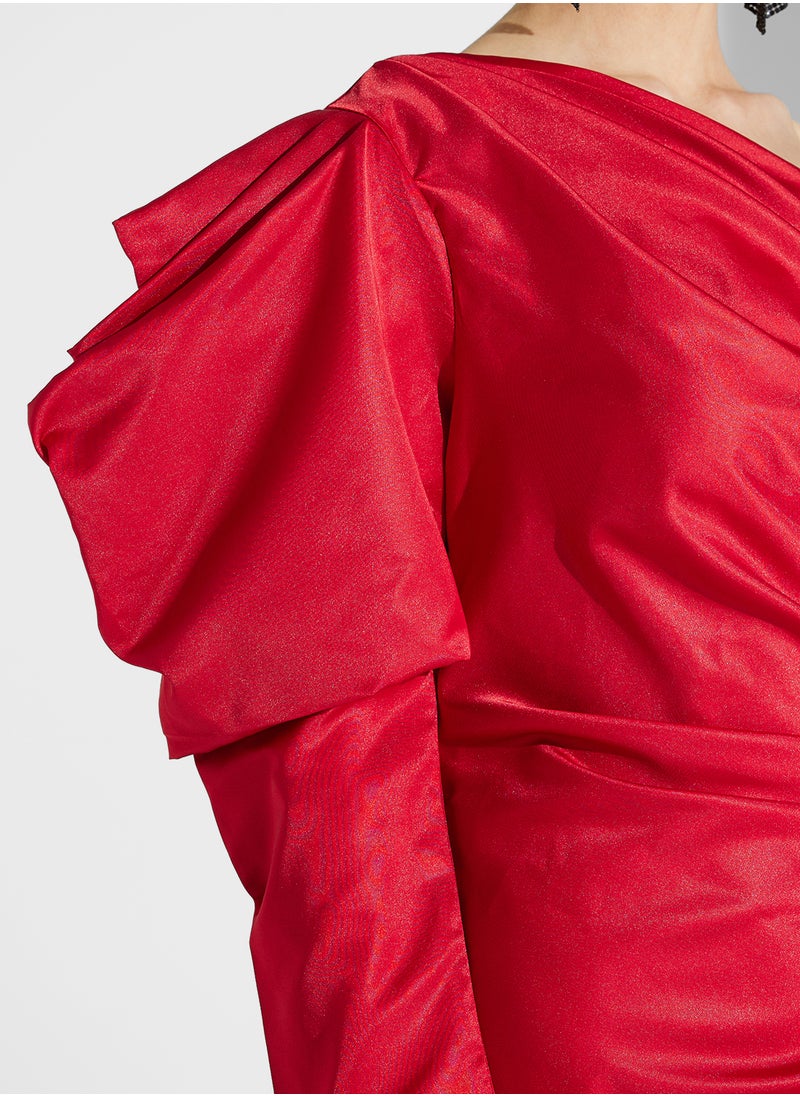 Namshi x One Shoulder Dress With Puff Sleeve  - Image 4