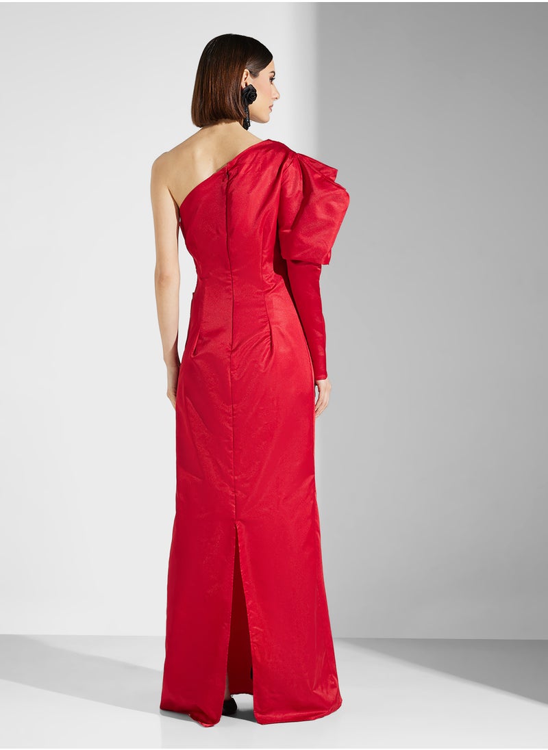 Namshi x One Shoulder Dress With Puff Sleeve  - Image 2