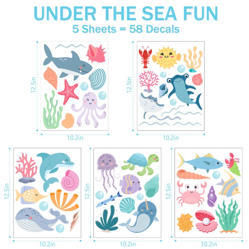 AOWDIAO 58 Pcs Ocean Animals Wall Decals - Peel and Stick Under The Sea Kidsâ€™ Room & Nursery Decor - Image 2