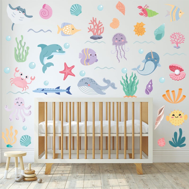 AOWDIAO 58 Pcs Ocean Animals Wall Decals - Peel and Stick Under The Sea Kidsâ€™ Room & Nursery Decor - Image 5