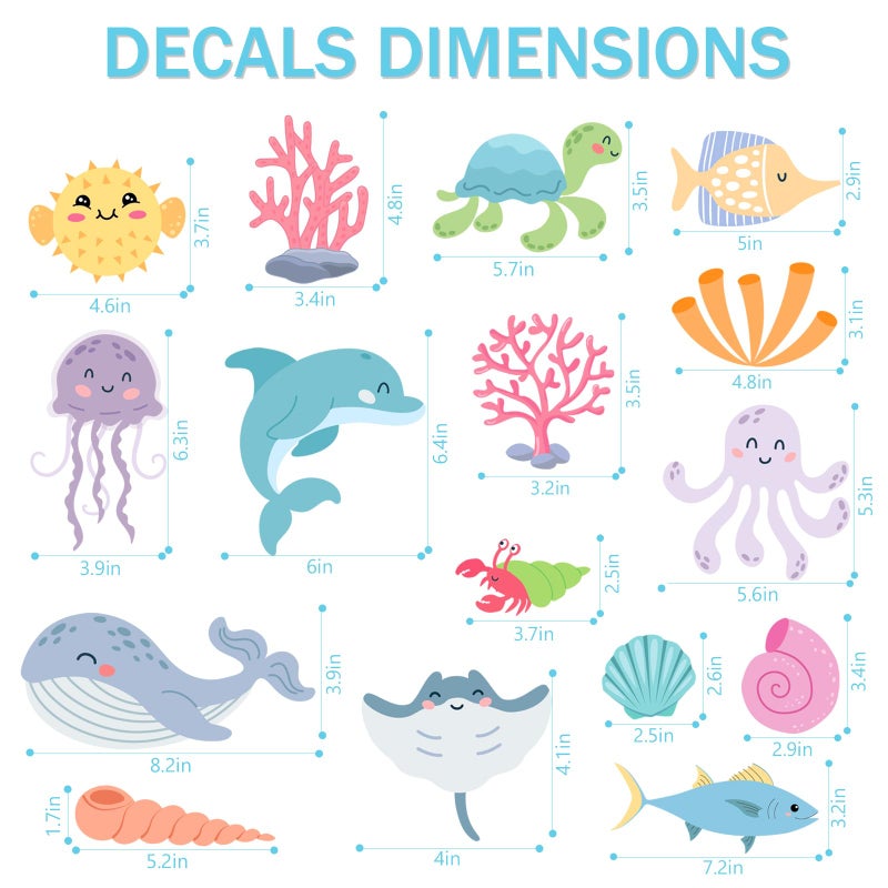 AOWDIAO 58 Pcs Ocean Animals Wall Decals - Peel and Stick Under The Sea Kidsâ€™ Room & Nursery Decor - Image 4
