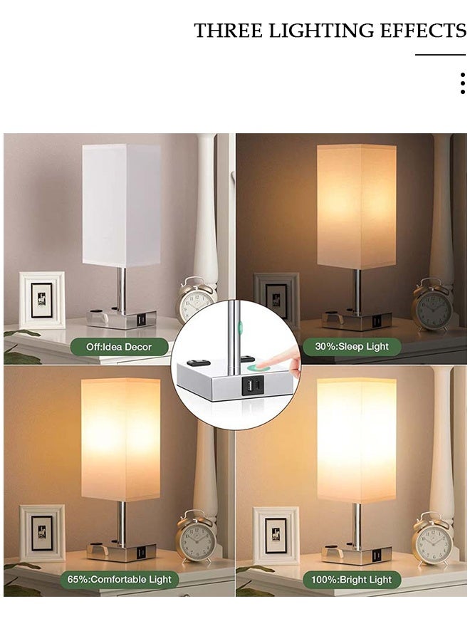 DUNISO Small Table Lamp with 3 Lighting Modes,Modern Bedroom Lamps with USB Charging Port & AC Outlet, Small Lamp Metal Base Round Flaxen Fabric Shade for Living Room,  Kids Room, Office Desk and Dorm - Image 4