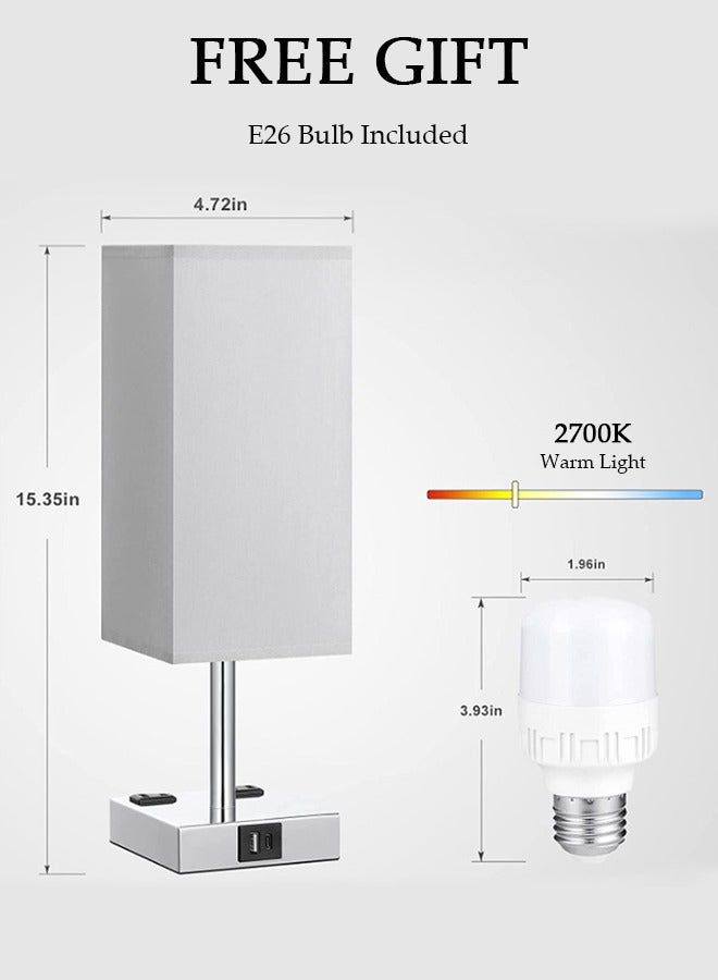 DUNISO Small Table Lamp with 3 Lighting Modes,Modern Bedroom Lamps with USB Charging Port & AC Outlet, Small Lamp Metal Base Round Flaxen Fabric Shade for Living Room,  Kids Room, Office Desk and Dorm - Image 4
