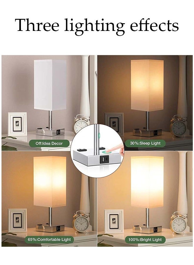 DUNISO Small Table Lamp with 3 Lighting Modes,Modern Bedroom Lamps with USB Charging Port & AC Outlet, Small Lamp Metal Base Round Flaxen Fabric Shade for Living Room,  Kids Room, Office Desk and Dorm - Image 5