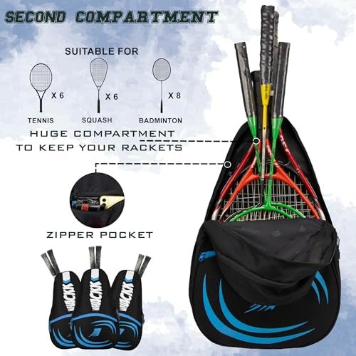 WHACKK Ace 28L Navy Black Badminton Tennis Pickleball Bag|Unisex|Lightweight|Shuttle Bag|Shoe Pocket|Backpack Style|Spacious Storage Compartment for Clothes|Rackets Tennis-6 Badminton-8 - Image 2