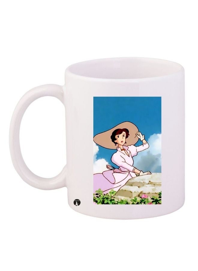 Cartoon Woman Printed Coffee Mug White/Blue/Pink 11ounce