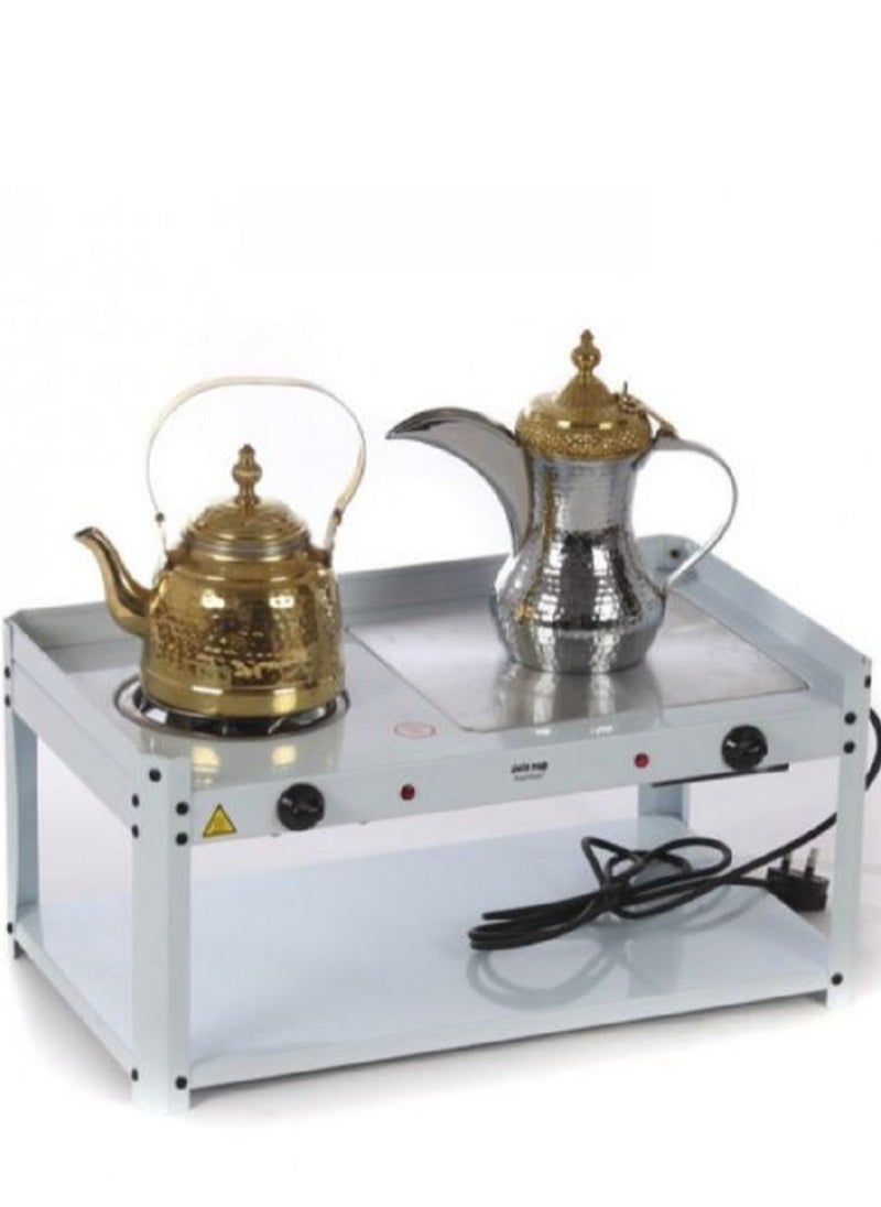 Home Master Coffee/tea serving set with traditional coffee/tea pots on a heating plate 191 - Stainless steel design with a power of 2500 watts, branding visible. 