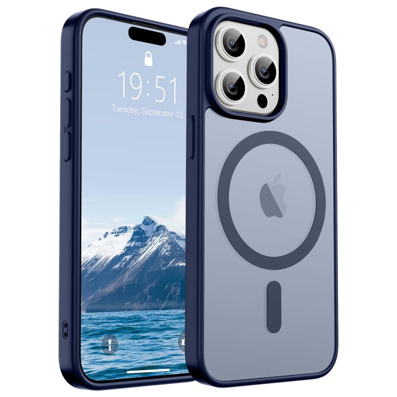 SUPFINE Magnetic for iPhone 15 Pro Max Case (Compatible with MagSafe) (Military Grade Drop Protection) Slim Translucent Matte Shockproof with Anti-Fingerprint Phone Case,Navy Blue - Image 1