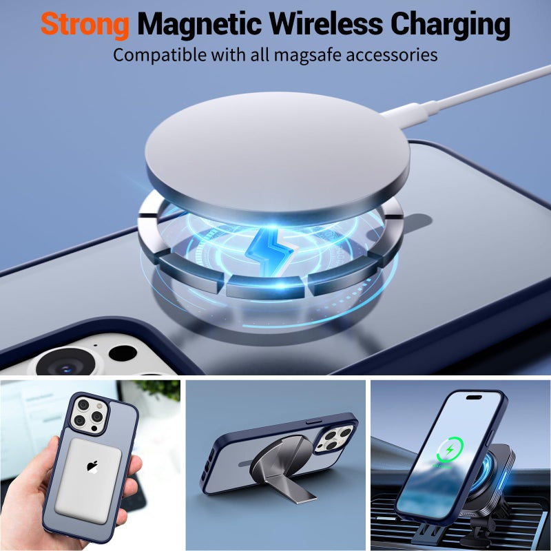 SUPFINE Magnetic for iPhone 15 Pro Max Case (Compatible with MagSafe) (Military Grade Drop Protection) Slim Translucent Matte Shockproof with Anti-Fingerprint Phone Case,Navy Blue - Image 3