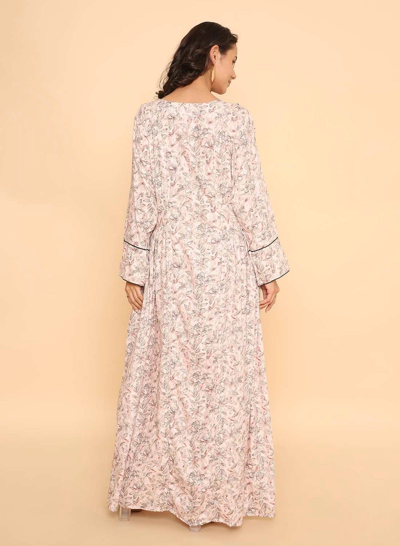 HANA & SARA Elegant dusty pink printed arabic jalabiya dress for womens - Image 2