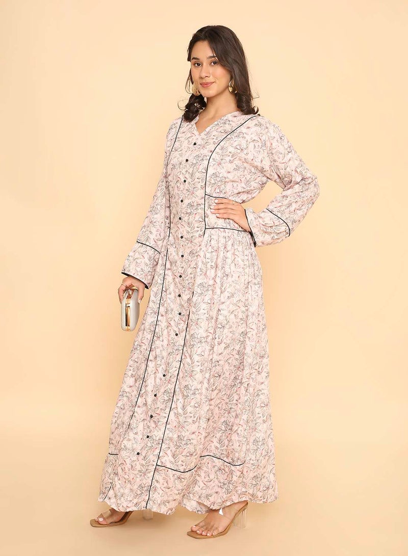 HANA & SARA Elegant dusty pink printed arabic jalabiya dress for womens - Image 5