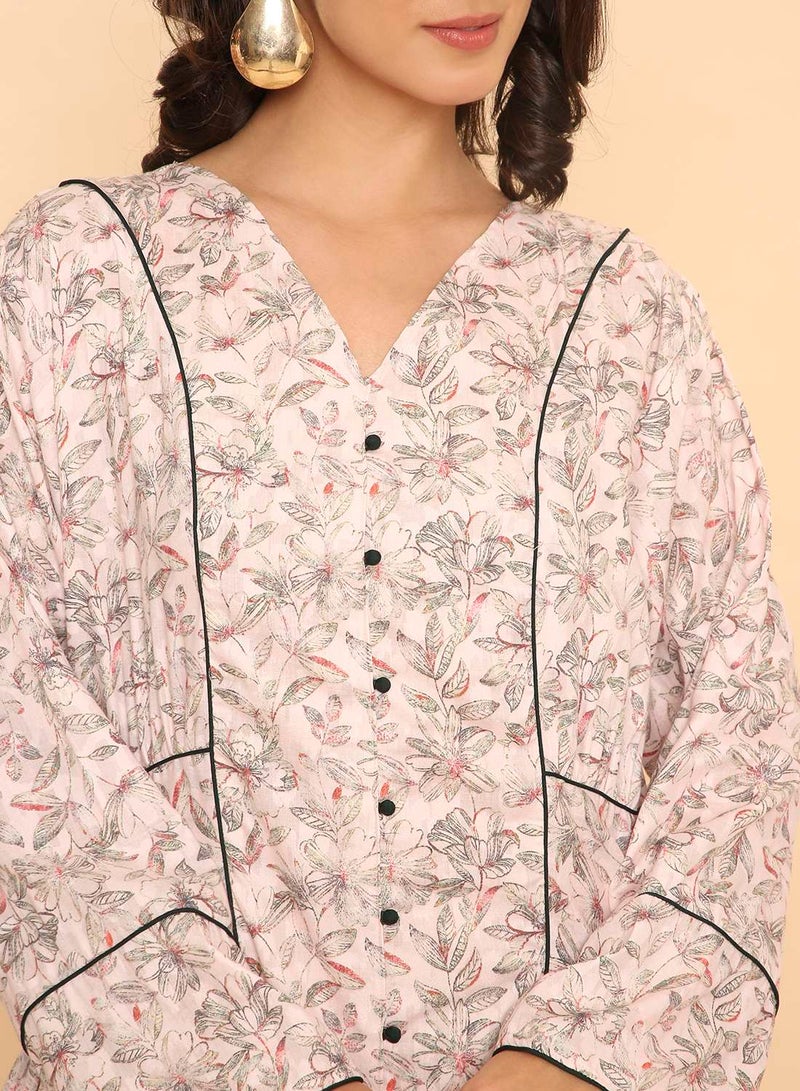 HANA & SARA Elegant dusty pink printed arabic jalabiya dress for womens - Image 3