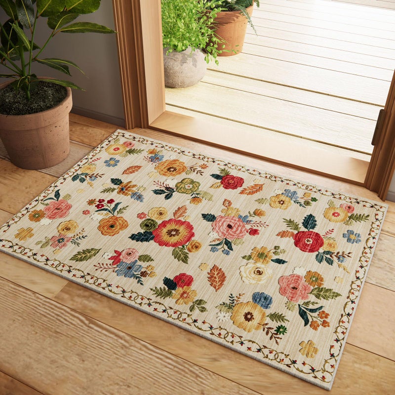 palohom 2x3 Washable Area Rugs for Entryway: Boho Small Rug Non Slip Door Mat Indoor Entrance Soft Low Pile Faux Wool Throw Rugs for Inside Front Door Floor Entry Bedroom Bathroom Kitchen Nursery Kids Room - Image 1