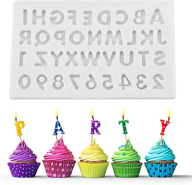 comfrt Letter Chocolate Molds, Silicone A-Z 26 English Alphabet and 0-9 Number Mold for Chocolate Cake Candy Baking Decoration (Gray) - Image 3