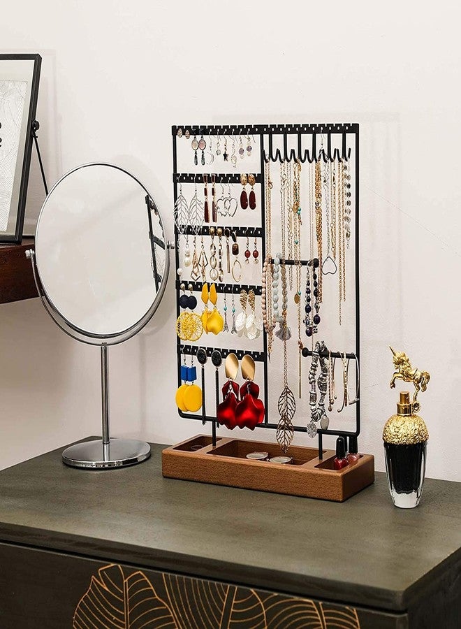 Rollyware Earring Holder, 5-Tier Ear Stud Holder with Wooden Tray, Jewelry Organizer for Earrings, Necklaces, Bracelets, Watches and Rings, Earring Display Stand with 132 Holes, Black - Image 4