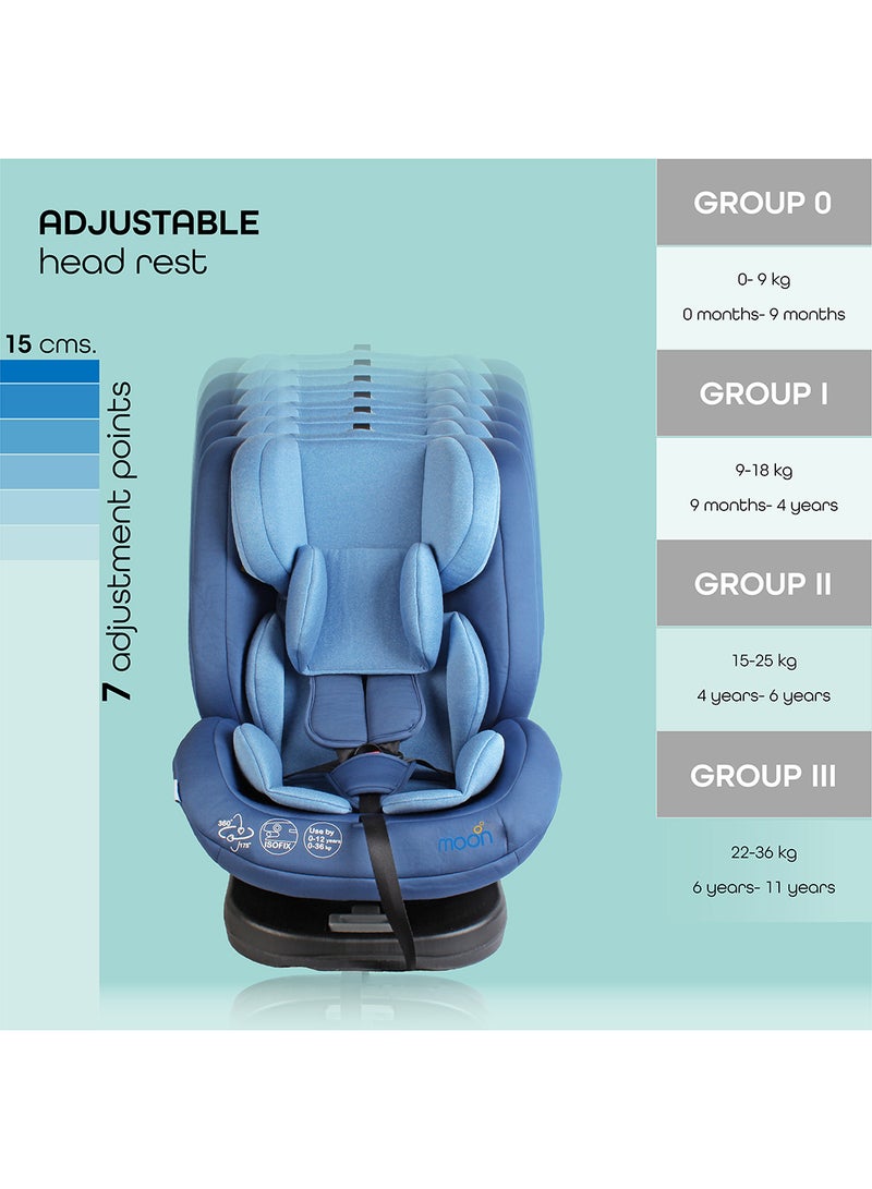Moon Rover 360° Baby Car Seat – Group 0+/1/2/3 Convertible Travel Seat (0m–12y), Rear Facing 0–12m, Forward Facing 9m–12y, Safety Harness – Blue - Image 3
