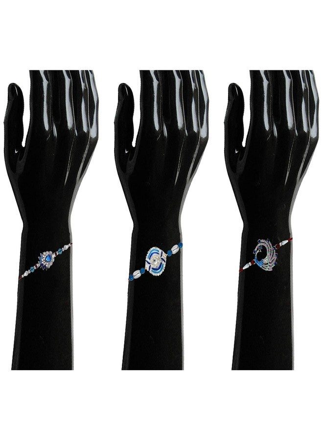 Mahi Rakhi Set for Brother of 3 Meena Work Peacock-Themed Blue Rakhi for Brother, Bhaiya, Bhai CO1104639R - Image 2
