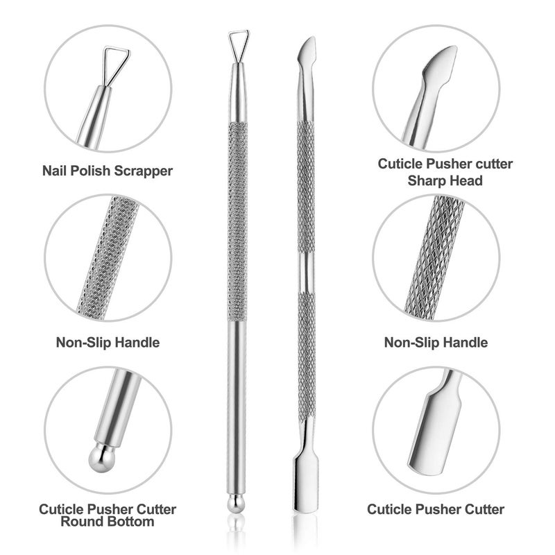 YINYIN Cuticle Trimmer with Cuticle Pusher and Cutter, Professional Stainless Steel Nippers, Cutter Clippers, Cuticle Remover, Pedicure Manicure Tools for Fingernails and Toenails, Sliver - Image 3