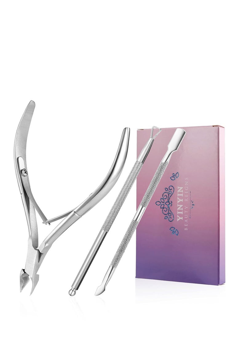 YINYIN Cuticle Trimmer with Pusher -YINYIN Cuticle Remover Nippers Professional Stainless Steel and Cutter Clippers,Pedicure Manicure Tools for Fingernails Toenails  - Image 1