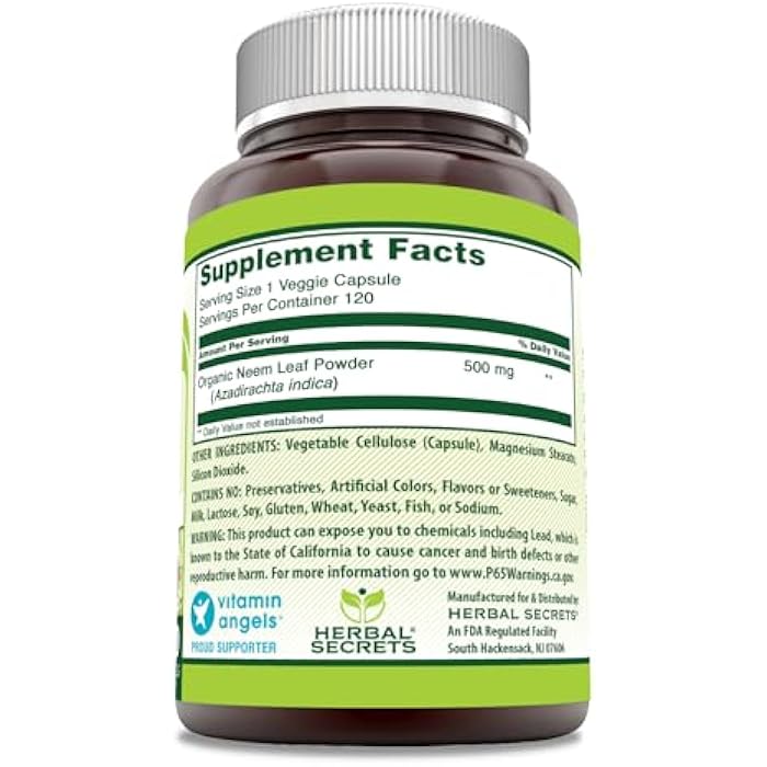 Herbal Secrets Neem Supplement | 500 Mg Per Serving | 120 Veggie Capsules | Non-GMO | Gluten Free | Made in USA - Image 2