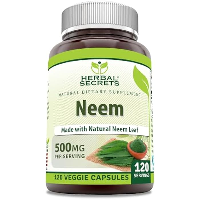 Herbal Secrets Neem Supplement | 500 Mg Per Serving | 120 Veggie Capsules | Non-GMO | Gluten Free | Made in USA - Image 1
