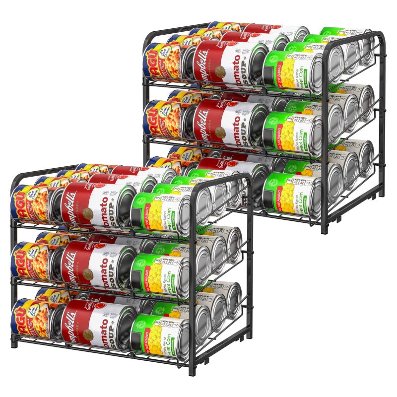 Can Organizer for Pantry Stackable 2 Pack Can Storage Organizer Rack Stacking Can Dispensers Small Space Holds up to 36 Cans for Pantry Kitchen Cabinet Black