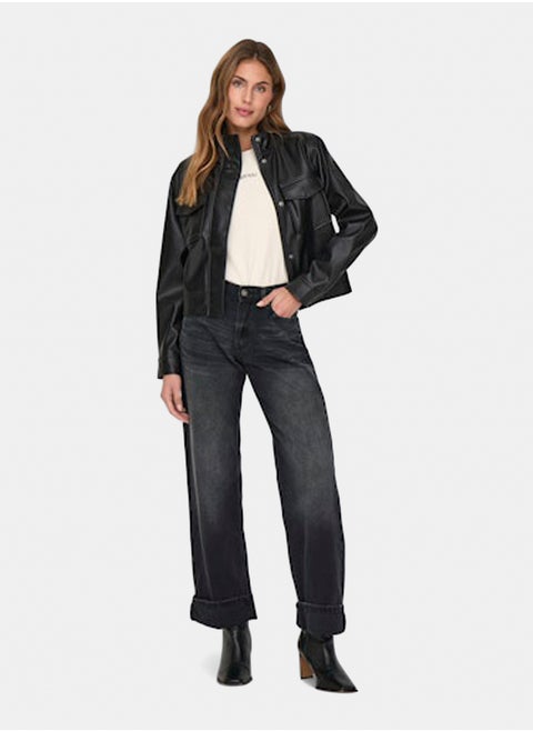 ONLY Womens Ella Wide Leg Fold Up Jeans