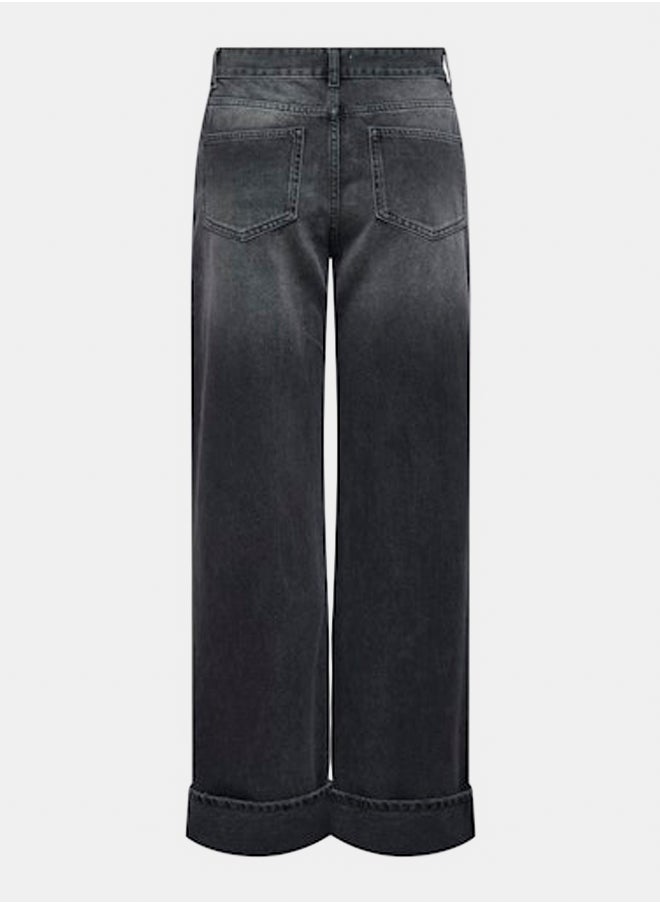 ONLY Womens Ella Wide Leg Fold Up Jeans