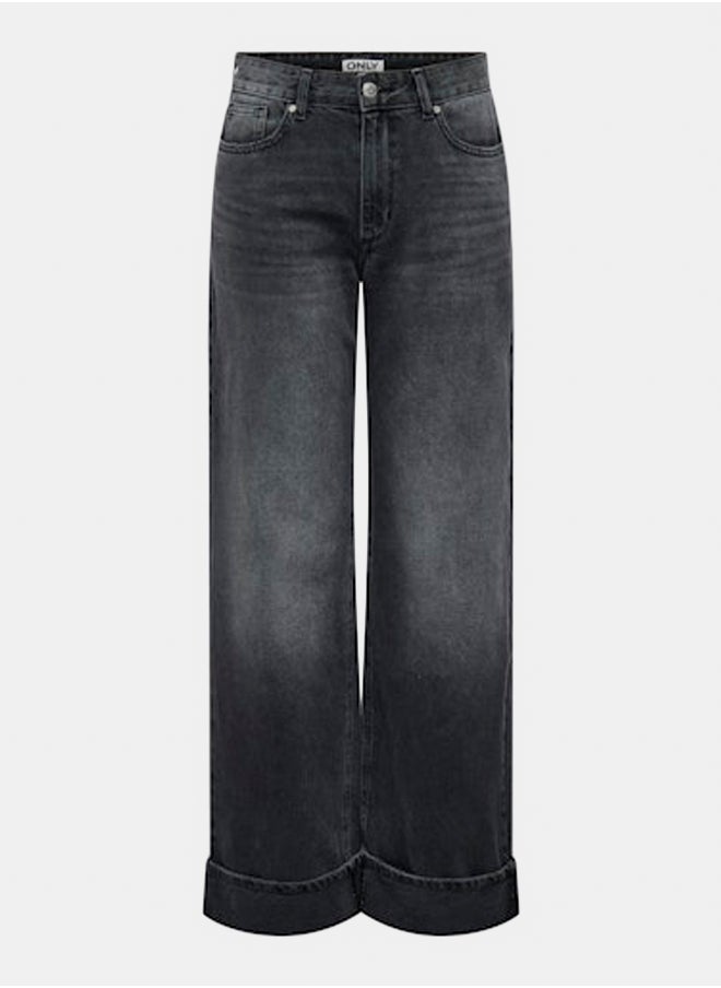 ONLY Womens Ella Wide Leg Fold Up Jeans