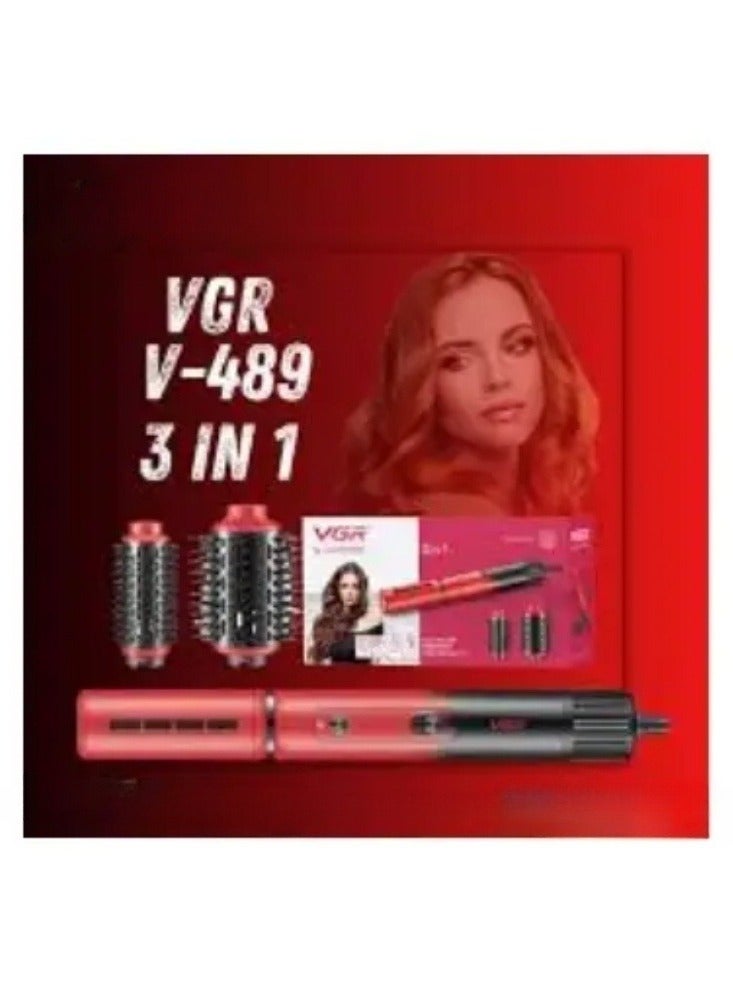 VGR Hair Dryer Brush & Volumizer Hair Curler Straightener Salon Hair Styling Tools V-489 red - Image 2