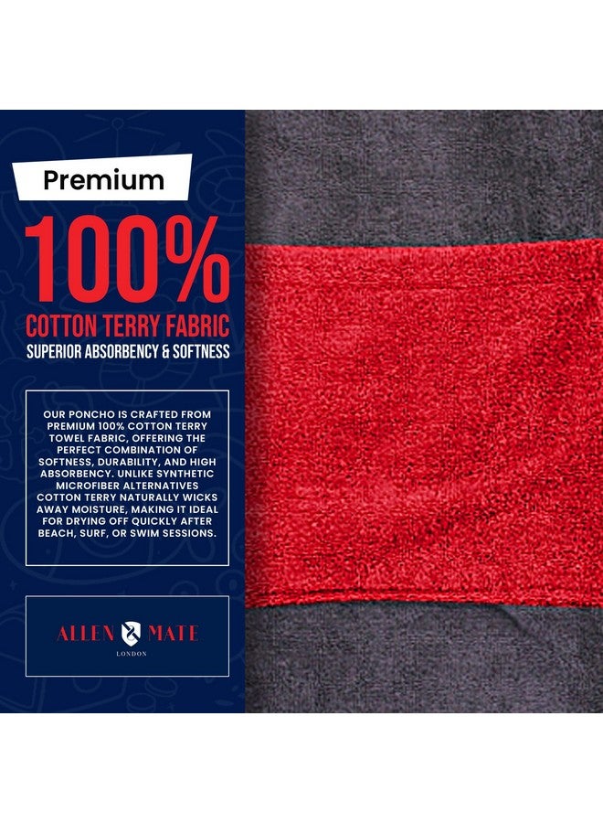 ALLEN & MATE ألين ومات منشفة شاطئ للأطفال 100% قطن بونشو - رداء تغيير سباحة سريع الجفاف مع غطاء ورقم جيب للأولاد والبنات (10-13 سنة، رمادي/أحمر) - Image 4
